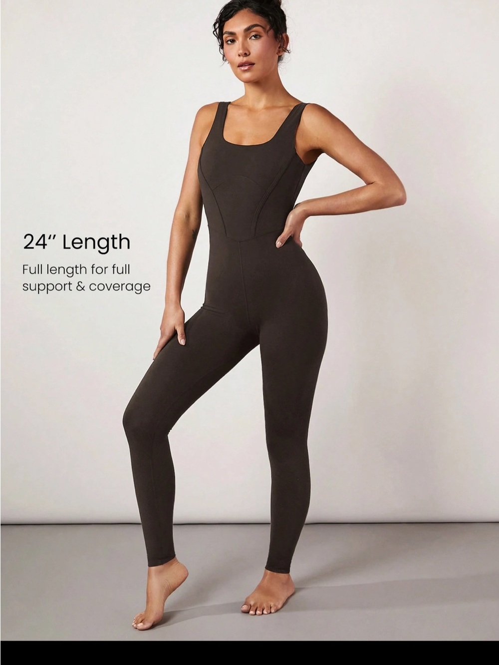 Sculpting Full-Length Scoop Neck Jumpsuit — Deep Brown